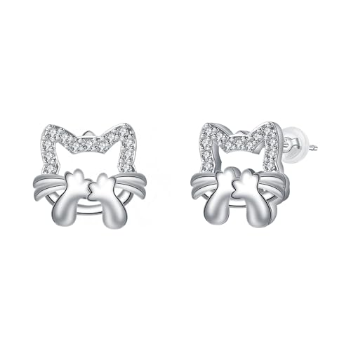 J.MUEN Femme Boucles d'oreilles chat en argent sterling 925 boucles d'oreilles animaux bijoux hypoallergéniques cadeaux pour les femme fille