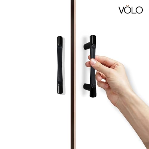 Image of VOLO Wardrobe Cabinet Handle - Sleek Pull Handle for Drawers, Wardrobes, Sliding Doors, and Cabinets in Kitchen, Bedroom, and Office (R-241) (1, Black, 96MM (4 Inch))