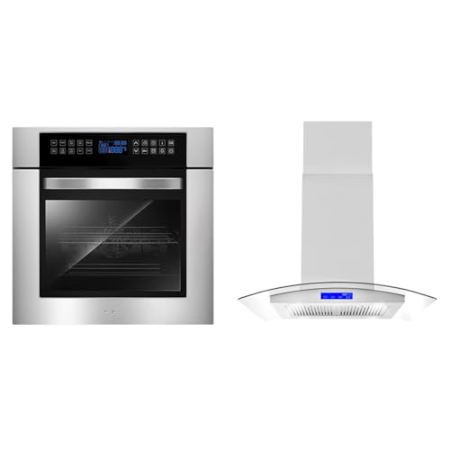 Empava 24 Inch Electric Single Wall Oven 10 Cooking Functions Deluxe 360° ROTISSERIE with Sensitive Touch Control in Stainless Steel, SC02