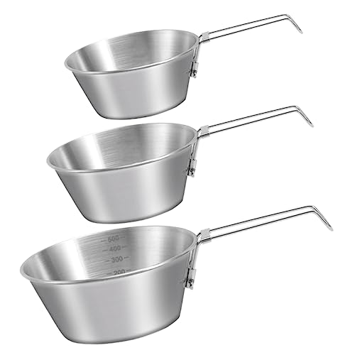 SUPVOX Stainless Steel Camping Bowl with Folding Handle Multi-use Picnic Barbecue Bowl Collapsible Camping Utensil Set