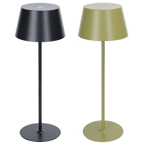 Aigostar Negro+Verde -2 Piezas Lámpara de Mesa Magnética Táctil, Lámpara de Mesita de Noche Inalámbrica con 3 Temperaturas de Color y Brillo Regulable, Recargable USB para Dormitorio, Estudio