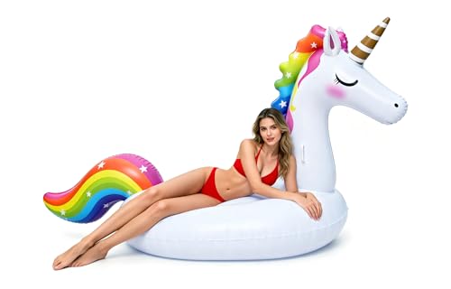 Giant Inflatable Unicorn Pool Float Floatie Ride On with Fast Valves Large Rideable Blow Up Summer Beach Swimming Pool Party Lounge Raft Decorations