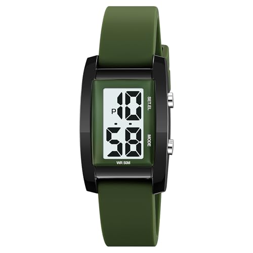 findtime Reloj digital para mujer y mujer, reloj de pulsera digital, resistente al agua, reloj de pulsera para mujer con correa de goma suave e indicador grande de números, verde, Correa findtime Reloj digital para mujer y mujer, reloj de pulsera digital, resistente al agua, reloj de pulsera para mujer con correa de goma suave e indicador grande de números, verde, Correa