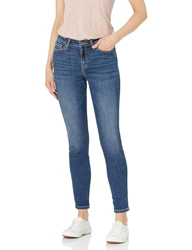 Amazon Essentials Damen Elastische Skinny-Jeans Mittelhoher Bund - Auslaufmodell, Mittelblau, 48 Lang