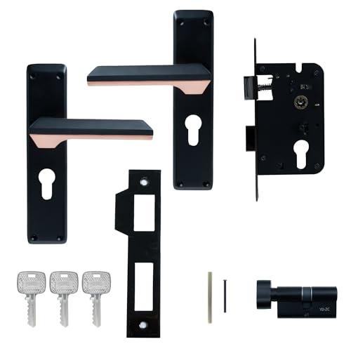 Image of Godrej Mortise Lock | 200mm Plate | 8 inch Handle | NEH 23 | Double Throw Deadbolt | 3 Keys | Reversible Left /Right Handed | Door Lock for Home, Main Door | Matte Black Rose Finish | 1 Year Warranty