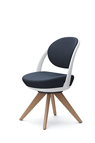オカムラ パラベル パーソナルチェア 在宅ワーク対応 木4本脚 ホワイト ダークブルー 8CBAYW-FKY4
