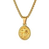 PAURO Collar con Colgante con Cruz de Acero Inoxidable para Hombre Joya Religiosa para Regalar a Cristianos Oro con Cadena
