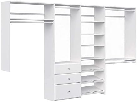 Dual Tower Closet Storage Wall Mounted Wardrobe Organizer Kit System with Shelves and Drawers for Bedroom in White with Hardware Wood Closet, Storage & Organization