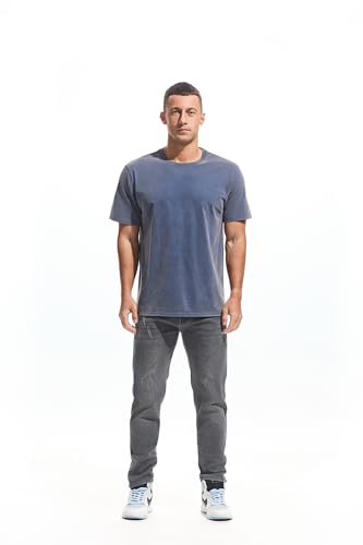 VEIISAR Men's Heavy Weight Crew Neck 100% Cotton T-Shirt - 250g/m² Thick Distressed Washed T-Shirts for Men3