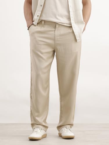 Image of WROGN Men's Linen Blend Trousers | Solid Design | Loose Fit