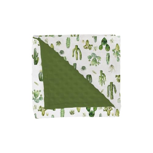 Image of Watercolor Green Cactus Baby Blankets for Girl Boy with Dotted Backing Double Layer Boho Cactus Leaves Soft Swaddle Receiving Blanket Wild Desert Plants Newborn Toddler Nursery Bed Throw 30x40