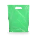 100 Merchandise Bags 12x15 Green, Die Cut Handles, No Gusset, Strong, Durable, and Tear Resistant Bags Perfect for Retail, Boutiques or Events