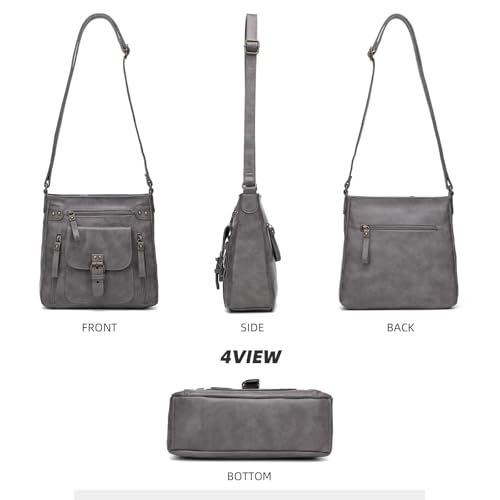 Image of KL928 Women's Crossbody Purse Bags Medium PU Leather Multi-Pocket Handbag | Medium size, multiple pockets, compartments, adjustable strap, zipper, fits 7.9 inch iPad, phone, wallet, shop, work, travel