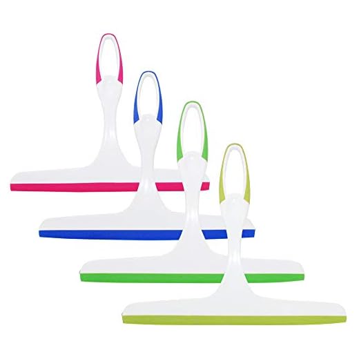 4 Pack Handheld Squeegee Shower Glass Squeegee Cleaner Double Sided Small Window Glass Wipers Spray Cleaner Tool for Washing Shower Door, Bathroom Mirrors, Kitchen, Window, Car Glass