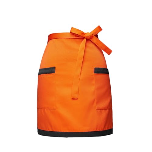 Taillenschürze mit 2 Taschen für Frauen Männer, Kellner Schürze Vorbinder, Kurze Halbe Schürze, Kochschürze Küchenschürze Kellnerschürze für Hause Chef Bar Bistro Café Restaurant (Orange & Schwarz)