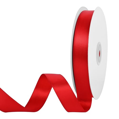 Image of Double Face Red Satin Ribbon 3 /4 inch x 50 Yards Polyester Material Perfect for Gift Wrapping Weddings Parties Hair Bows Valentine's Day Invitations and Decorations