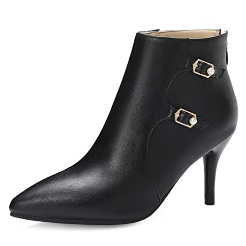 Viéctaa Chaussures Bottines Femme Talon Haut Aiguille Effet Cuir Zip Bout Pointu Soirée Low Boots Hiver - Noire Velours Imprimé 36 Cover
