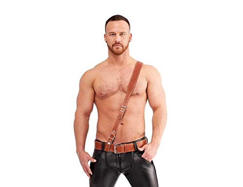 Mister B Leather Sam Browne Belt - Cinturón de piel (talla S), color marrón