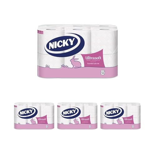 Nicky Ultrasoft Papel Higiénico - Paquete de 48 Rollos, 140 Hojas de 2 Capas, Delicado Aroma a Talco, Dermatológicamente Testado, Embalaje Reciclable, Celulosa 100% Pura