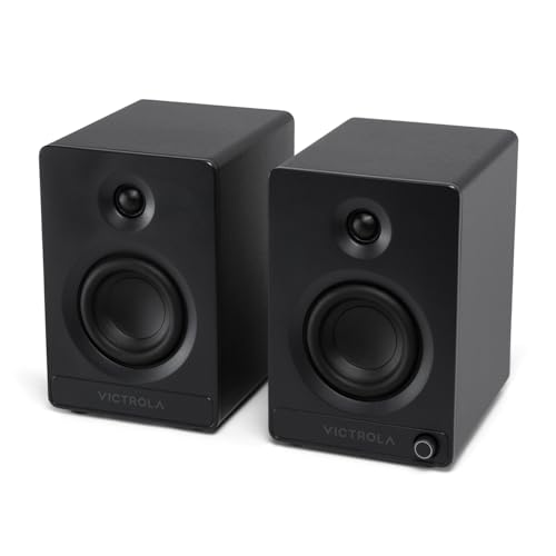 Victrola Tempo – Bluetooth Bookshelf Speakers – Room-Filling Sound, Bluetooth Input, Multi-Speaker Streaming Using Auracast, USB-C Computer Input, Turntable Inputs, Subwoofer Output (Pair, Black)