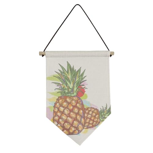 PineFruits Couple Fruit Drawing Canvas Flag Hanging Wall Art Decor Banner