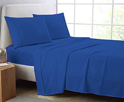 British Home Bedding - Plain Polycotton Percale Flat Bed Sheets - Premium Deluxe Hotel Quality (Royal Blue, King) - Image 2