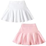 DREAM BUS 2 Pack Girl Pleated Skirts Built in Shorts Little Kid Tennis Skorts Toddler Girl Athletic Flowy Skorts Skirts Pink/White