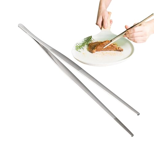 Qyljeiwred Grill Tongs | Stainless Steel Cooking Tweezers - Non Slip Food Clamp Kitchen Gadget for Steak Fish Salads Pasta Meat Buffet