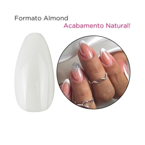 100 Unhas Postiças Almond Curta Branca Natural Lisa Manicure