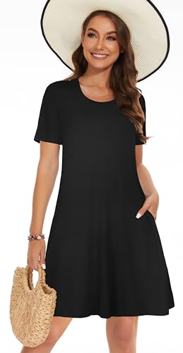 Image of Summer Dresses for Women Casual Tshirt Short Sleeve Floral Sundress Beach Cover Ups with Pockets 2026