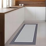 TEJIDOS EL MUNDO Alfombra vinilica de Tejido Trenzado de Alta Gama Lavable Antideslizante Alfombra Resistentes para Salon Cocina baño Pasillo - 067x280 cm., Border-Gris
