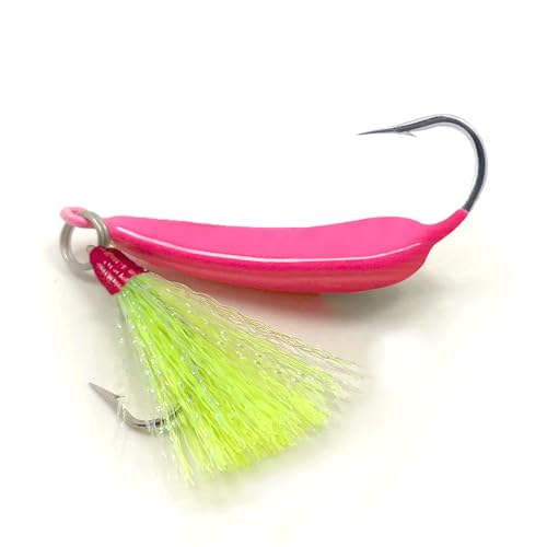 Odoor Fan 5 Pack Fishing Jig Heads, Swimbait Jigs Pompano Jigs with Teaser Hooks, Surf Fishing Jigs Saltwater Jig Heads Stand Up Jig High Carbon Steel O'Shaughnessy Hooks jigs 3/4oz Pink