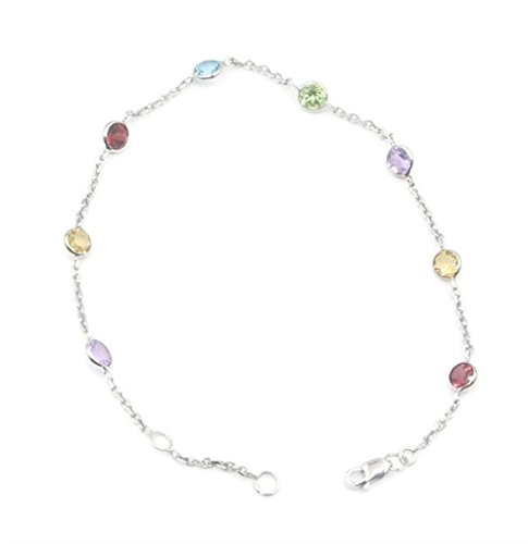 Sophia Fine Jewelry Multi-Color Gemstone 7" Bracelet,14k White Gold Cable Chain with Lobster Lock4