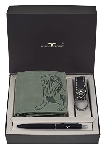 Leo Leather Wallet Combo for Men, Vintage Green + Pen + Keychain, Two Fold Wallet2