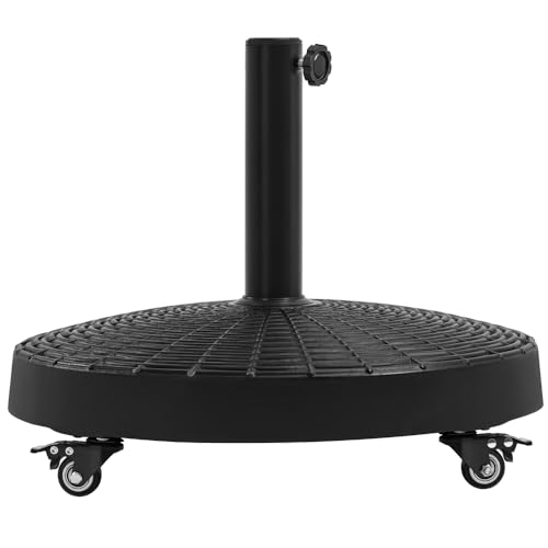 Yaheetech Pied de Parasol Lourd à roulettes 25 kg Imitation Rotin Base Parasol en Résine pour Mât de Ø38 mm/ 48 mm du Parasol de Jardin Extérieur 52 × 52 × 42 cm Noir