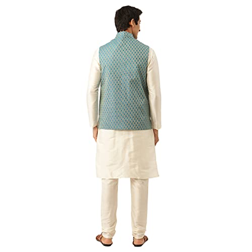 Image of SOJANYA (Since 1958, Men's Silk Blend Grey Kurta Pyjama & Silk Blend Jacket Combo