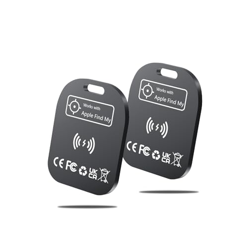 Lot de 2 cartes de suivi de portefeuille intelligentes Bluetooth rechargeables et localisateur d'articles compatibles avec Apple Find My (iOS uniquement) pour bagages et portefeuille (Noir)