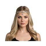 Gold Tone Womens Tear Drop Rhinestone Accent Head Chain Jewelry