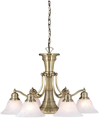 Vaxcel International Antique Brass Standford 6 Light Single Tier Chandelier with Frosted Glass Shades - 26 Inches Wide