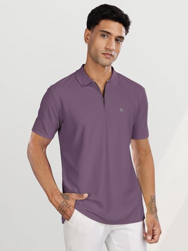 Image of BULLMER Trendy Solid Zipper Collar /Polo Neck Tshirt for Men
