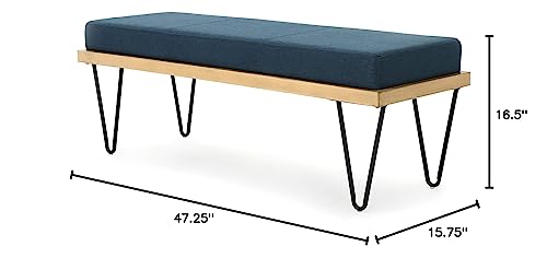 Christopher Knight Home Elisha Industrial Modern Fabric Bench, Navy Blue / Matte Black #TOP6