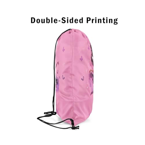 Image of jejeloiu Black American Drawstring Backpack 13x15.7inch Ballet Butterfly Waterproof Gym Drawstring Bags Princess Sports String Backpack Beach Swim Travel Bag Sackpack