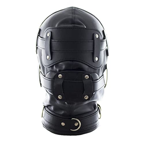 All inclusive Black Leather Head Hood Cosplay Hood Masks Adjustable Halloween Soft Face Masks