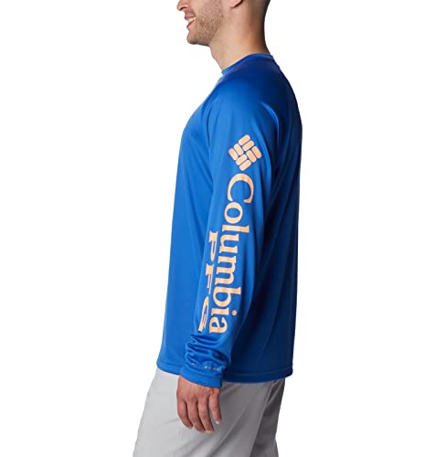 Columbia Men's Terminal Tackle Long Sleeve Shirt, Vivid Blue/Bright Nectar Logo, Large #TOP2