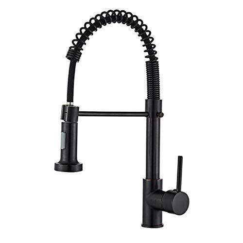 Grifo de cocina negro con pulverizador de latón para limpieza profunda
