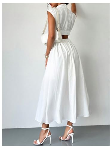 Milumia Women's Mock Neck Cut Out Dress Cap Sleeve Long Flowy Going Out Maxi Dresses with Pockets2