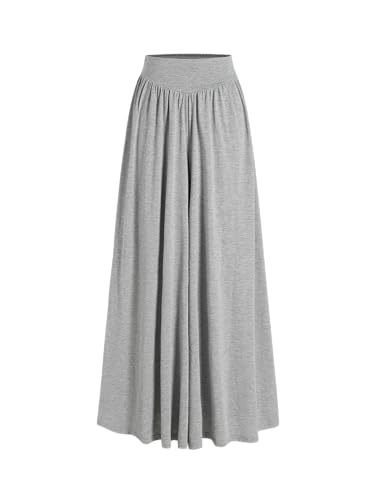 CIDER Women’s Palazzo Wide Leg Lounge Pants Casual Loose Fit Comfy Boho Ruffle Pants: Light Grey, L