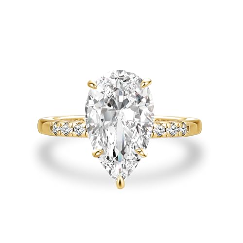 4.0 Carat Pear Cut Engagement Ring for Women, S925 Sterling Silver AAAAA Cubic Zirconia Simulated Diamond Ring
