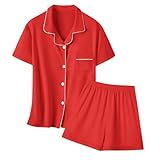 Umeyda Pajama Sets For Women 2 Piece PJ Sets Short Sleeve Lounge Set Fashion Sleepwear, Red, XS