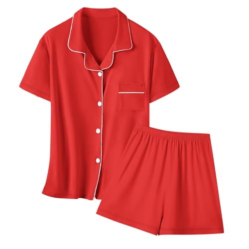 Umeyda Pajama Sets For Women 2 Piece PJ Sets Short Sleeve Lounge Set Fashion Sleepwear, Red, XS